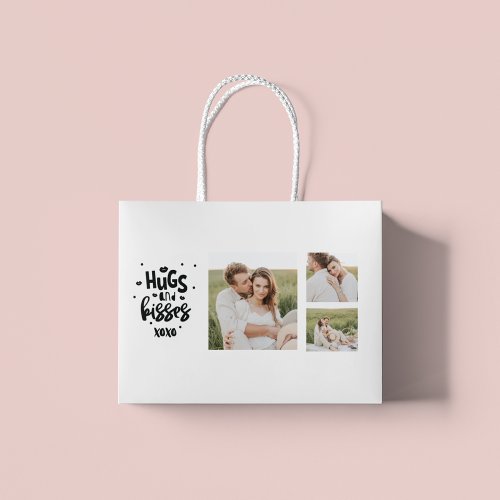 Collage Couple Photo  Hugs And Kisses Phrase Love Large Gift Bag