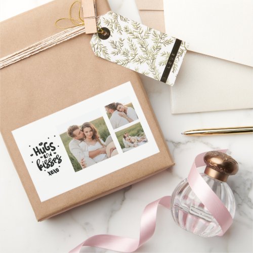 Collage Couple Photo  Hugs And Kisses Phrase Love Rectangular Sticker