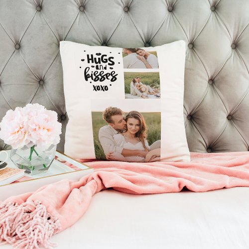 Collage Couple Photo  Hugs And Kisses Phrase Love Throw Pillow