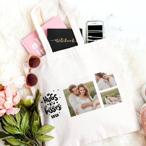 Collage Couple Photo  Hugs And Kisses Phrase Love Tote Bag