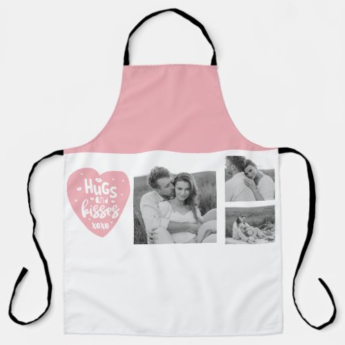 Collage Couple Photo  Hugs And Kisses PInk Heart Apron