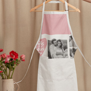 Collage Couple Photo & Hugs And Kisses PInk Heart Apron