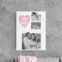 Collage Couple Photo &amp; Hugs And Kisses PInk Heart Canvas Print