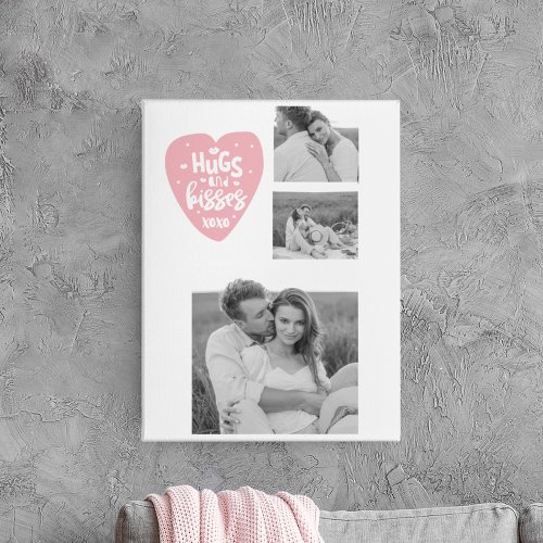 Collage Couple Photo  Hugs And Kisses PInk Heart Canvas Print