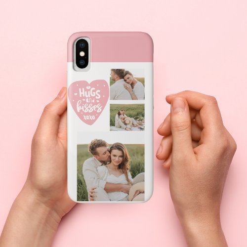 Collage Couple Photo  Hugs And Kisses PInk Heart iPhone XS Case