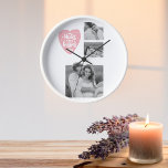 Collage Couple Photo & Hugs And Kisses PInk Heart Clock<br><div class="desc">Collage Couple Photo & Hugs And Kisses PInk Heart</div>