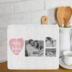Collage Couple Photo & Hugs And Kisses PInk Heart Cutting Board