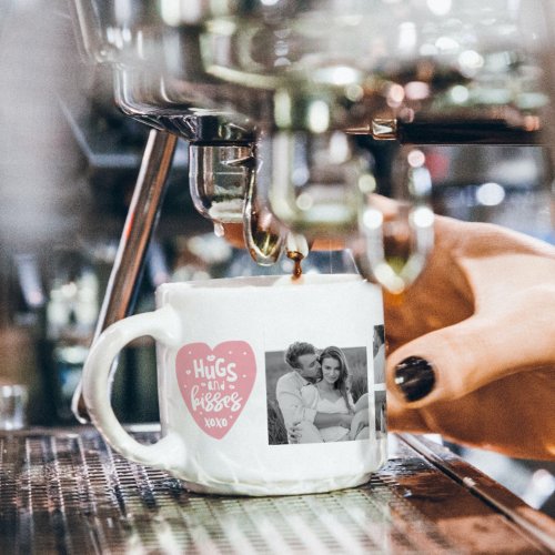 Collage Couple Photo  Hugs And Kisses PInk Heart Espresso Cup