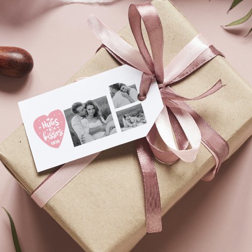 Collage Couple Photo  Hugs And Kisses PInk Heart Gift Tags