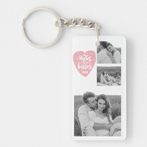 Collage Couple Photo  Hugs And Kisses PInk Heart Keychain