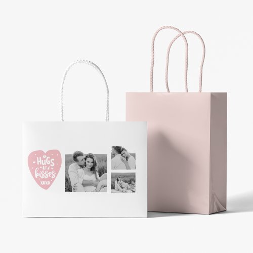 Collage Couple Photo  Hugs And Kisses PInk Heart Large Gift Bag