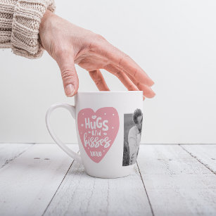 Collage Couple Photo & Hugs And Kisses PInk Heart Latte Mug