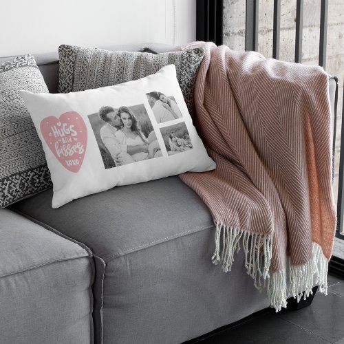 Collage Couple Photo  Hugs And Kisses PInk Heart Lumbar Pillow