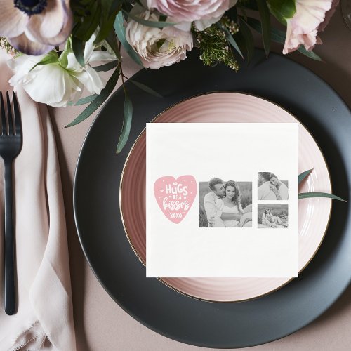 Collage Couple Photo  Hugs And Kisses PInk Heart Napkins