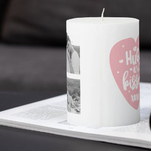 Collage Couple Photo & Hugs And Kisses PInk Heart Pillar Candle