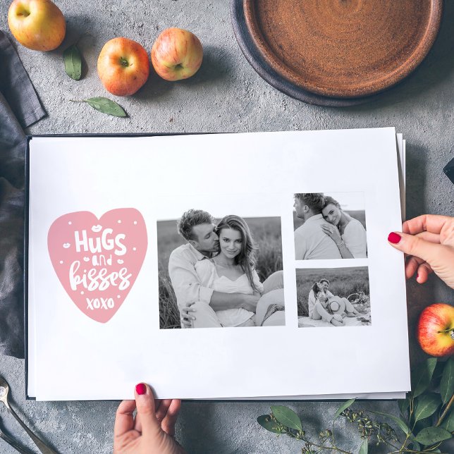 Collage Couple Photo & Hugs And Kisses PInk Heart Placemat (Creator Uploaded)