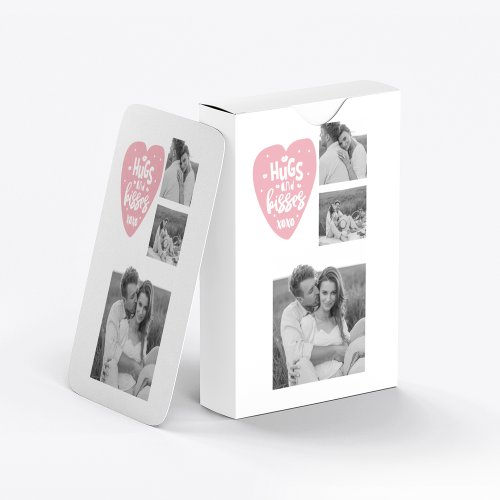 Collage Couple Photo  Hugs And Kisses PInk Heart Playing Cards