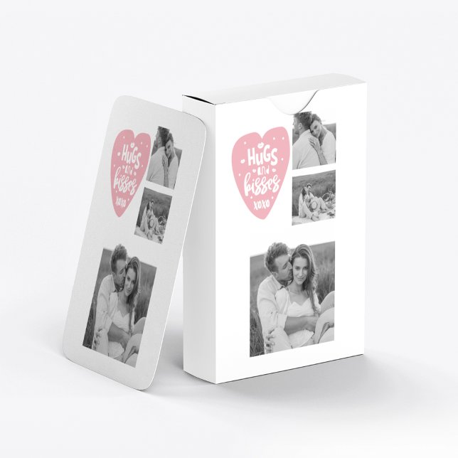 Collage Couple Photo & Hugs And Kisses PInk Heart Poker Cards (Creator Uploaded)