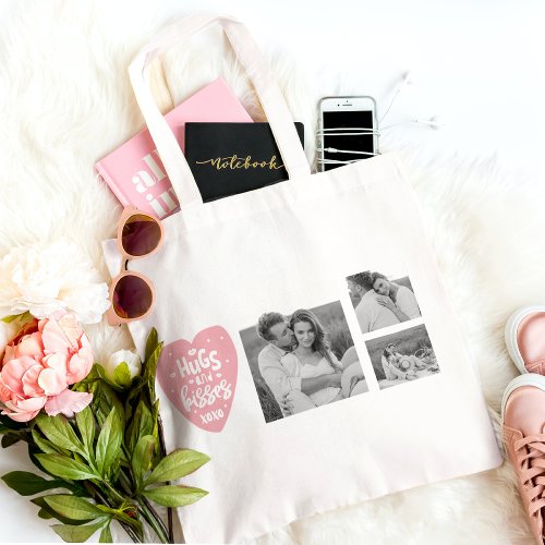 Collage Couple Photo  Hugs And Kisses PInk Heart Tote Bag