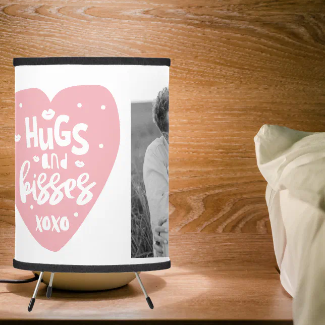 Collage Couple Photo & Hugs And Kisses PInk Heart Tripod Lamp
