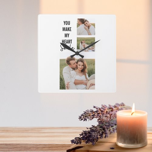 Collage Couple Photo  Lovely Romantic Quote Square Wall Clock