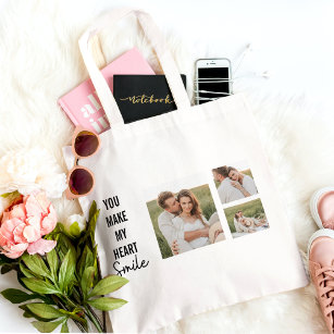 Collage Couple Photo & Lovely Romantic Quote Tote Bag