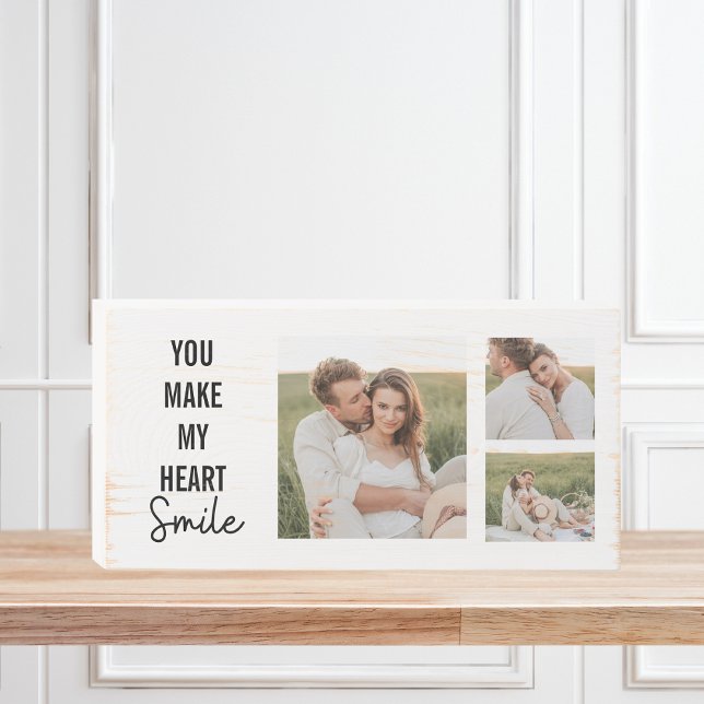 Collage Couple Photo & Lovely Romantic Quote Wooden Box Sign (Creator Uploaded)