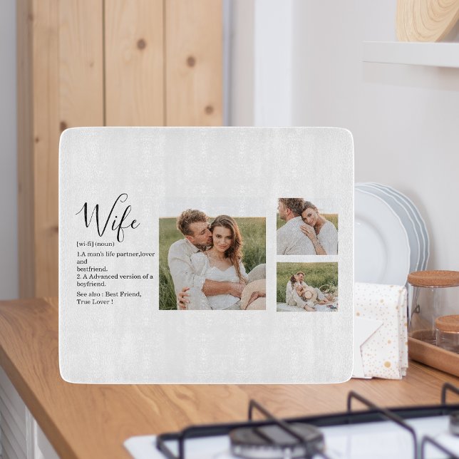 Collage Couple Photo & Lovely Romantic Wife Gift Cutting Board (Creator Uploaded)