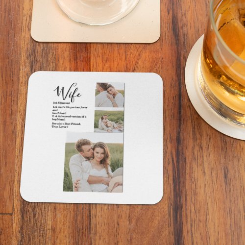 Collage Couple Photo  Lovely Romantic Wife Gift Square Paper Coaster