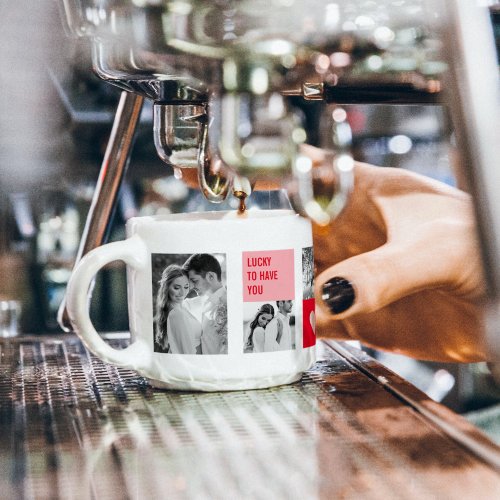 Collage Couple Photo  Modern Valentines Gift Espresso Cup