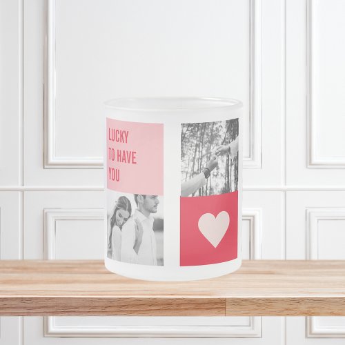 Collage Couple Photo  Modern Valentines Gift Frosted Glass Coffee Mug