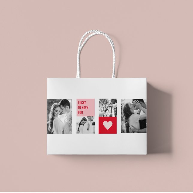 Collage Couple Photo | Modern Valentines Gift Large Gift Bag (Creator Uploaded)