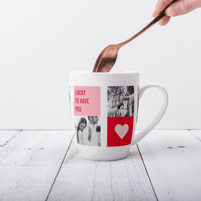 Collage Couple Photo | Modern Valentines Gift Latte Mug (Creator Uploaded)