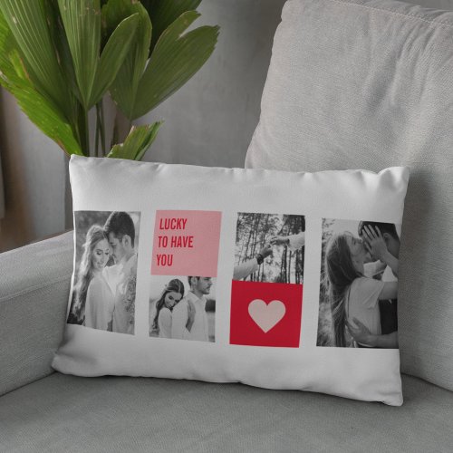 Collage Couple Photo  Modern Valentines Gift Lumbar Pillow