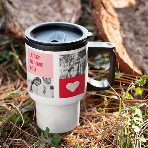 Collage Couple Photo  Modern Valentines Gift Travel Mug