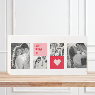 Collage Couple Photo Modern Valentines Gift Wooden Box Sign