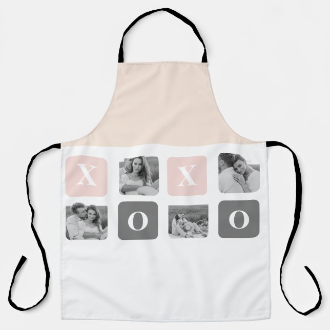 Collage Couple Photo & Pastel Pink & Gray XOXO Apron (Front)