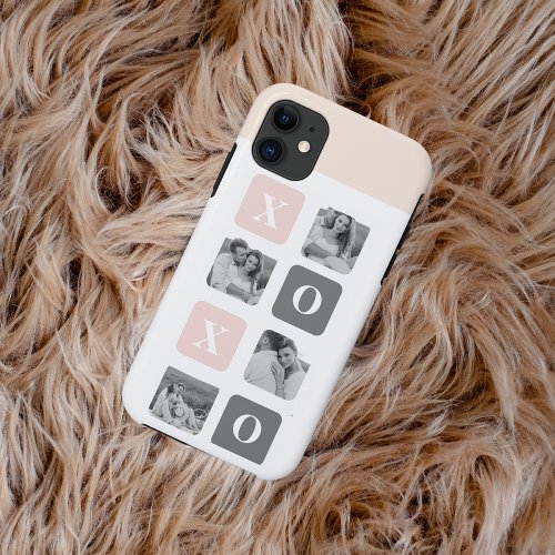 Collage Couple Photo  Pastel Pink  Gray XOXO iPhone 11 Case