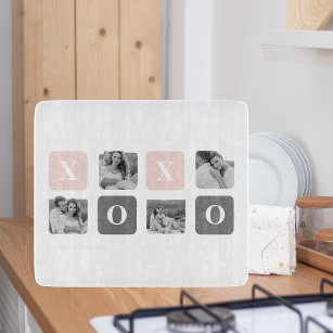 Collage Couple Photo & Pastel Pink & Gray XOXO Cutting Board