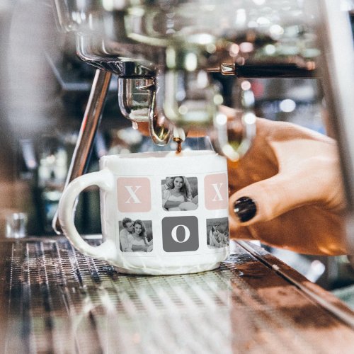 Collage Couple Photo  Pastel Pink  Gray XOXO Espresso Cup