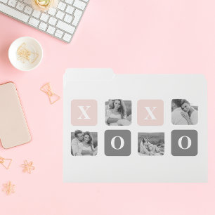 Collage Couple Photo & Pastel Pink & Gray XOXO File Folder