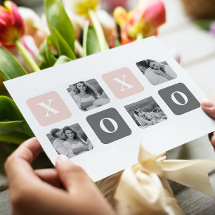 Collage Couple Photo & Pastel Pink & Gray XOXO Holiday Postcard