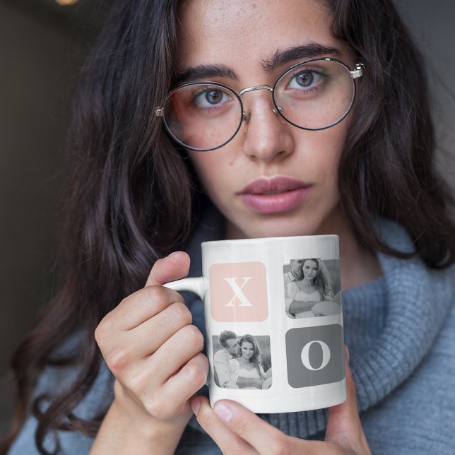 Collage Couple Photo & Pastel Pink & Gray XOXO Mug (Creator Uploaded)