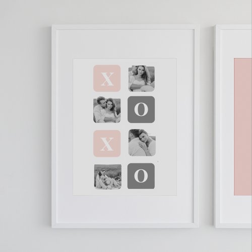 Collage Couple Photo  Pastel Pink  Gray XOXO Poster