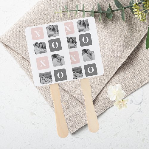 Collage Couple Photo  Pastel Pink  Grey XOXO Hand Fan