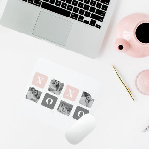 Collage Couple Photo & Pastel Pink & Grey XOXO Mouse Pad