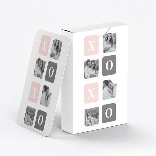 Collage Couple Photo  Pastel Pink  Grey XOXO Poker Cards