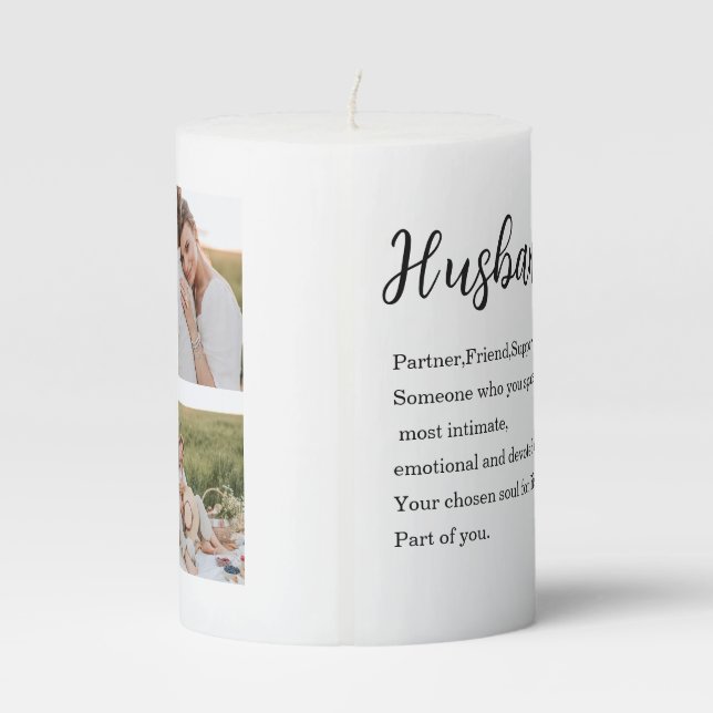 Collage Couple Photo & Romantic Husband Love Gift Pillar Candle (Back)