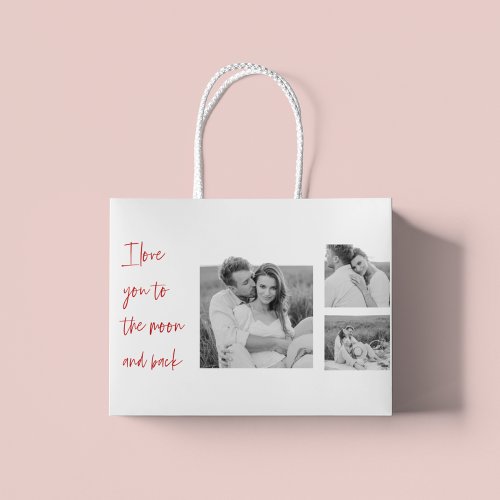 Collage Couple Photo  Romantic Quote Love You Lar Large Gift Bag