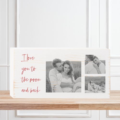 Collage Couple Photo  Romantic Quote Love You Woo Wooden Box Sign